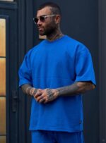 تیشرت اورسایز مینیمال آبی رویال | «Sky Mood» کد 2214/6