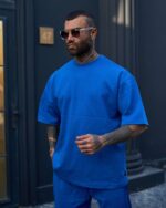 تیشرت اورسایز مینیمال آبی رویال | «Sky Mood» کد 2214/6 - Image 2