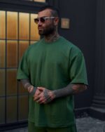 تیشرت اورسایز مینیمال سبز زیتونی | «Olive Force» کد 2214/6