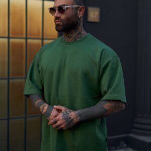 تیشرت اورسایز مینیمال سبز زیتونی | «Olive Force» کد 2214/6