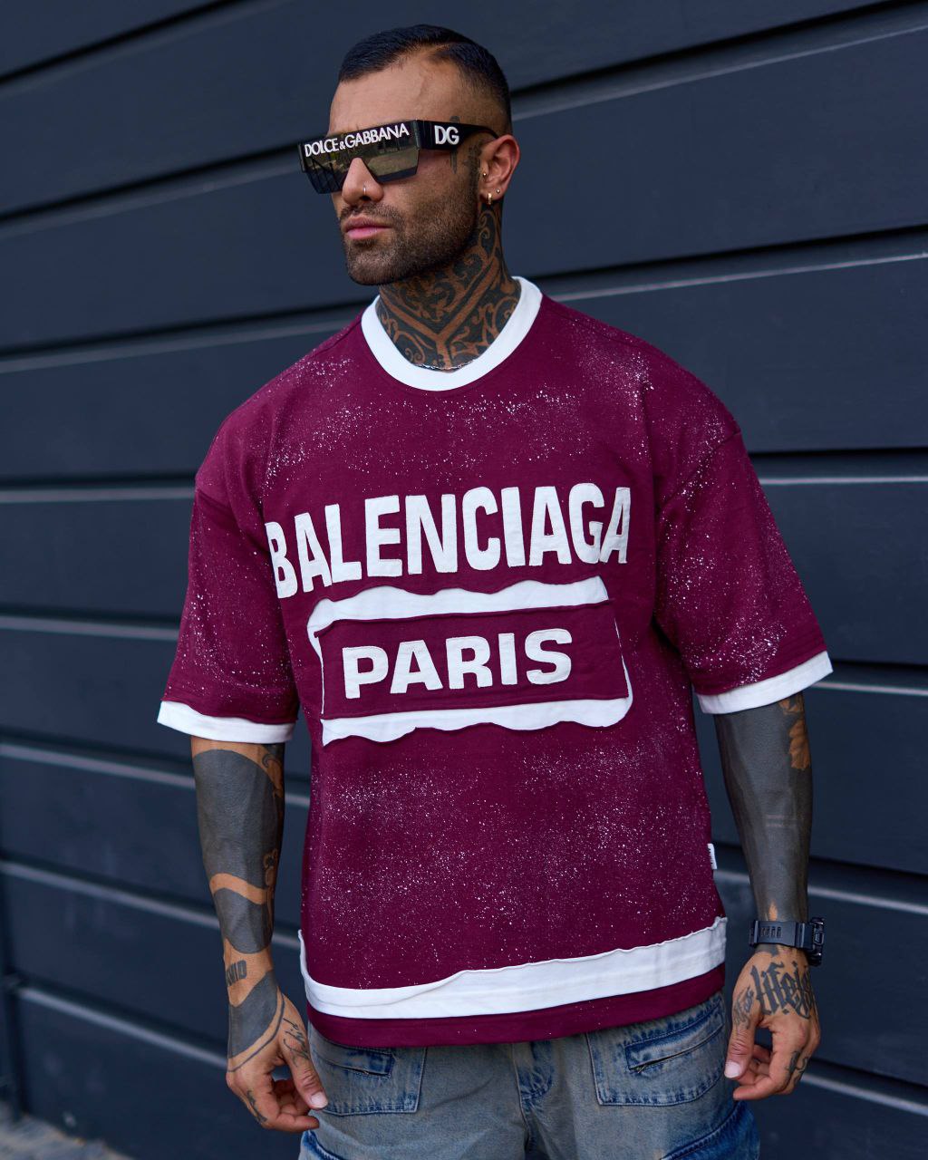 2298 (5) تیشرت زرشکی اسپرت Paris استریتویر – طراحی خاص دو رو - Image 1