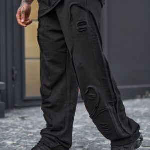 🖤 شلوار اسلش مردانه مشکی دیسترس با دوخت نمایان کد 2317