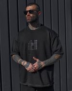 تیشرت اورسایز مشکی Neon Dot مدل HN Signature