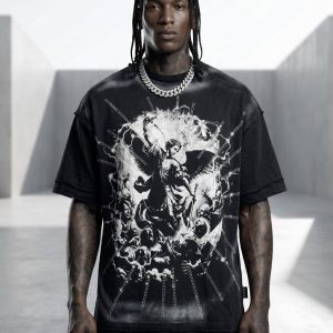 تیشرت مردانه اسلش‌تک مدل Dark Angel Oversize مشکی