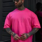 تیشرت اورسایز صورتی Neon Dot مدل HN Signature