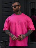 تیشرت اورسایز صورتی Neon Dot مدل HN Signature