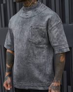 تیشرت مردانه مدل Stone Wash Pocket رنگ طوسی سنگ‌شور - Image 2