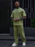 ست تیشرت و شلوار اسلش مردانه سبز زیتونی مدل Urban Moss