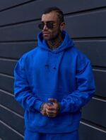 هودی اورسایز Royal Blue مدل Minimal Elastic