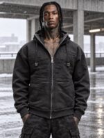 هودی زیپ‌دار استریت‌ویر Saints Dept مدل Full-Zip Masked Black (مشکی وینتیج)