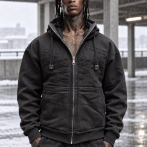 هودی زیپ‌دار استریت‌ویر Saints Dept مدل Full-Zip Masked Black (مشکی وینتیج)