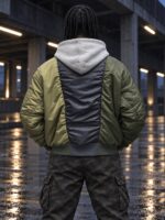 کاپشن Urban Shadow Olive | کاپشن خلبانی دو رنگ - Image 3