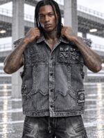 جلیقه جین سنگشور زاپ‌دار مدل FEAR OF GOD ESSENTIALS
