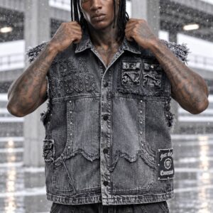 جلیقه جین سنگشور زاپ‌دار مدل FEAR OF GOD ESSENTIALS