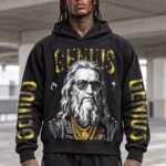 هودی اورسایز مشکی طرح GENIUS - نمای جلو
