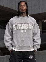دورس اورسایز طوسی طرح STARBOY با وصله‌ی فرسوده و ستاره - نمای جلو