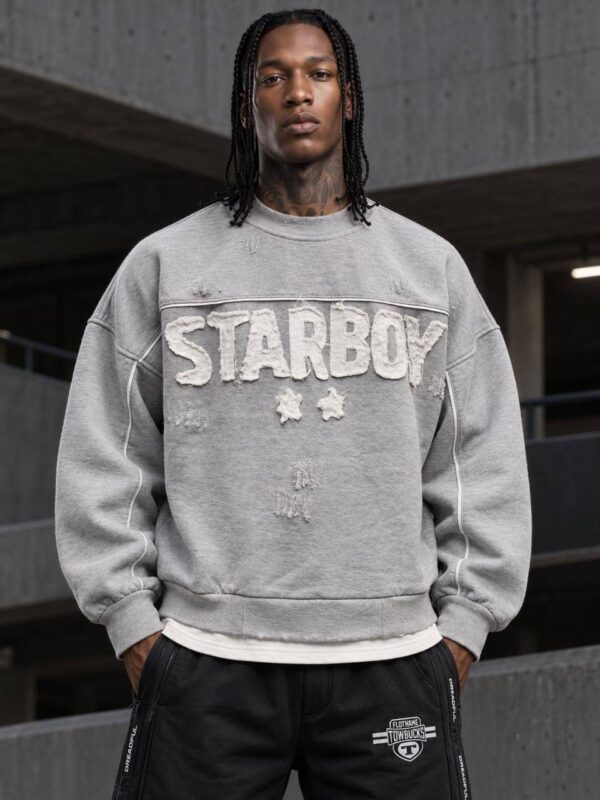 دورس اورسایز طوسی طرح STARBOY با وصلهی فرسوده و ستاره - نمای جلو